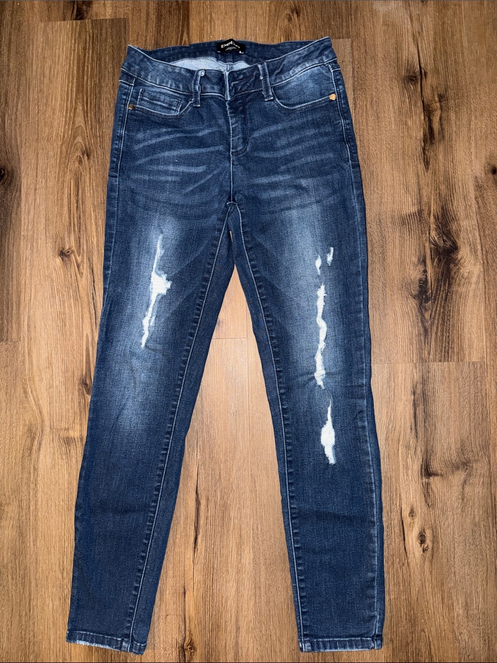 bebe Dark Blue Distressed Skinny Jeans